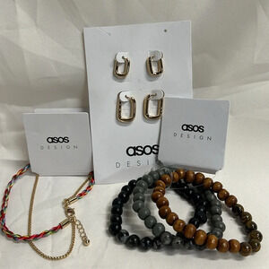 Asos 3 items. Anklet. 3 Bead Bracelets. Hoop Earrings. NWT